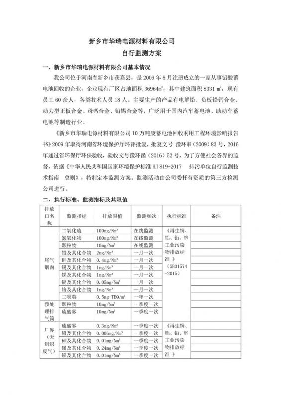 新鄉(xiāng)市華瑞電源材料有限公司監(jiān)測方案